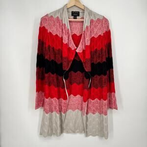 St. John Collection Ombre Knit Open Cardigan Wool Blend Caviar Tikka Waves Red
